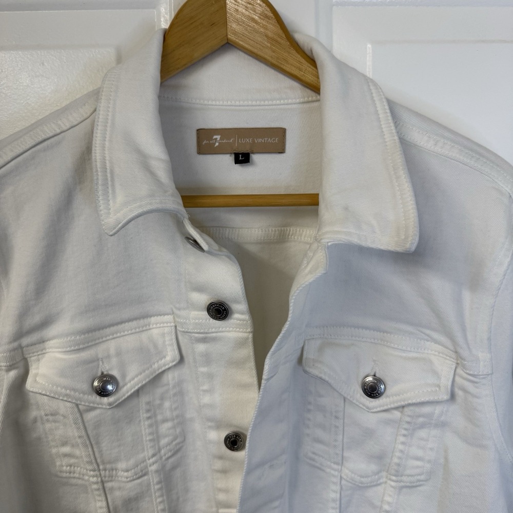 Vintage 7 FOR‎ ALL MANKIND Luxe Denim Trucker Jacket White Women Sz Large - Picture 3 of 6